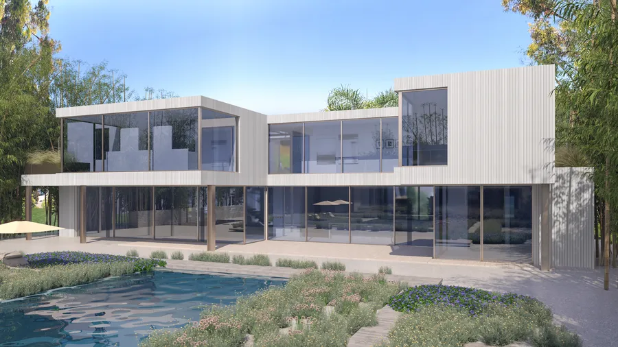 620 Adelaide Drive, Santa Monica, CA: Rear terraces and pool (rendering)