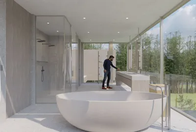 620 Adelaide Drive, Santa Monica, CA: Bathroom with freestanding tub (rendering)