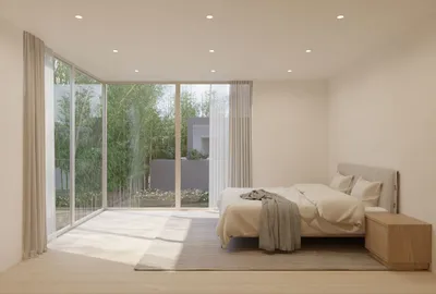 620 Adelaide Drive, Santa Monica, CA: Bedroom with garden view (rendering)