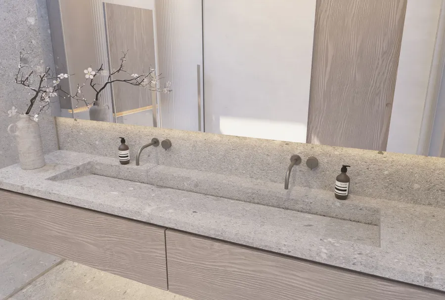 620 Adelaide Drive, Santa Monica, CA: Stone vanity (rendering)