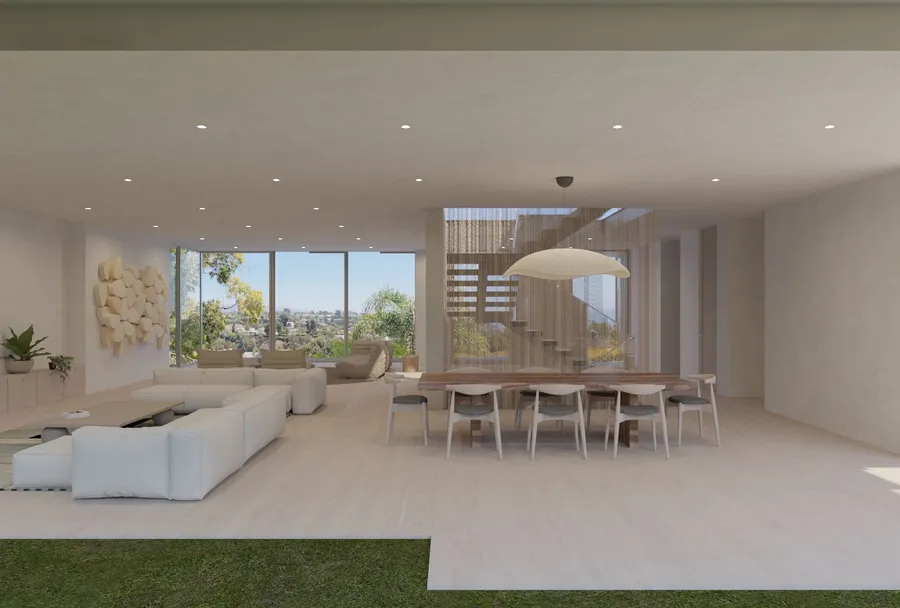 620 Adelaide Drive, Santa Monica, CA: Living and dining room (rendering)