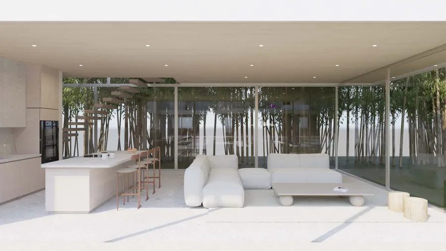 620 Adelaide Drive, Santa Monica, CA: ADU living room and kitchen (rendering)