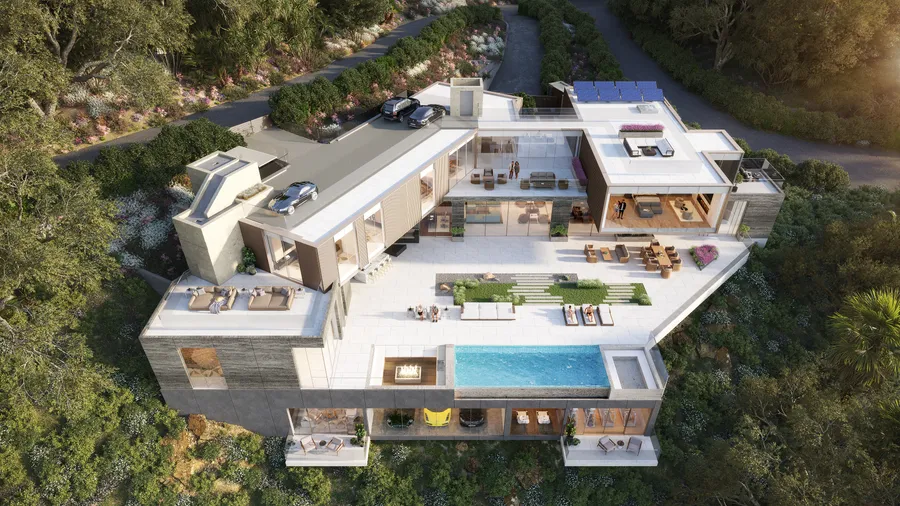960 Stradella Road, Bel Air, CA: Aerial 1 (rendering)